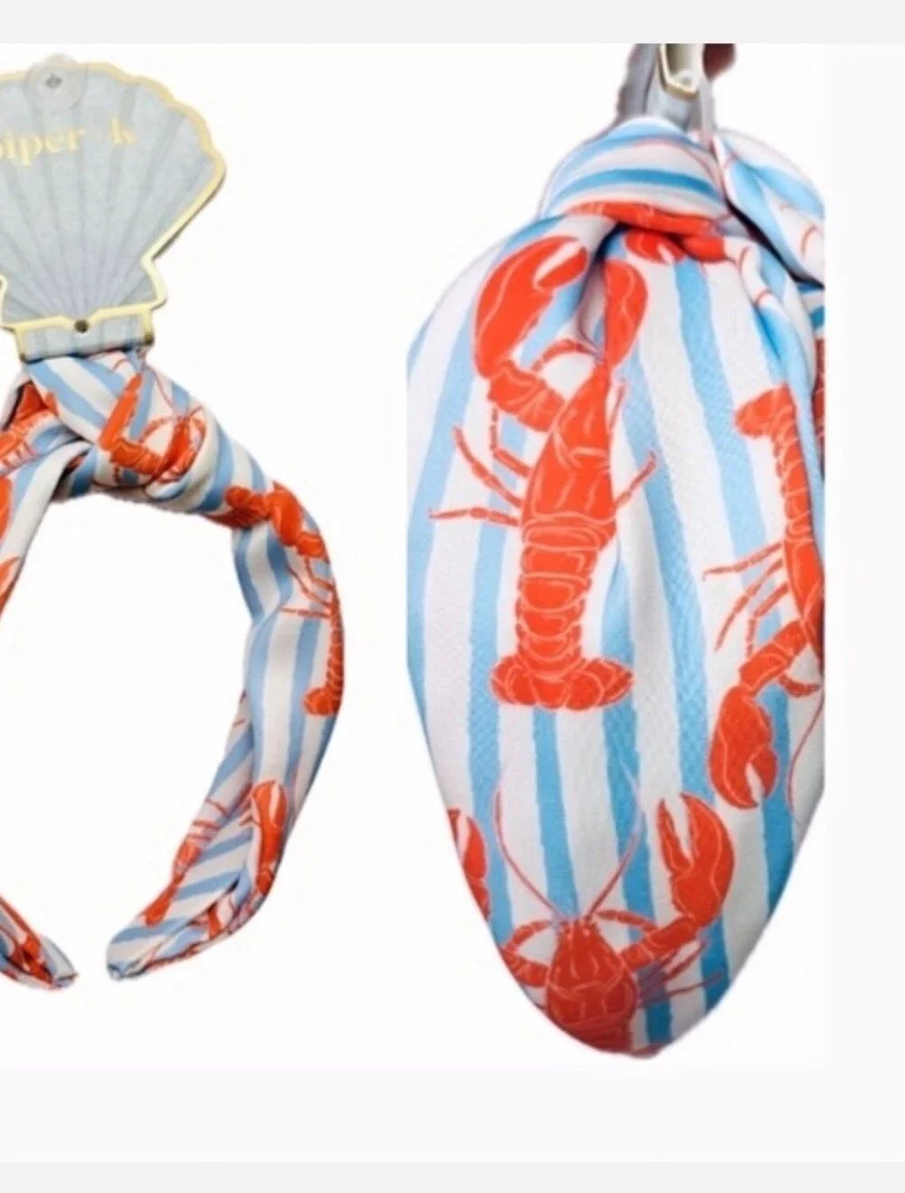 🦞▪️Piper K ▪️Striped Lobster Print Headband - Blue & Red Beachy Style